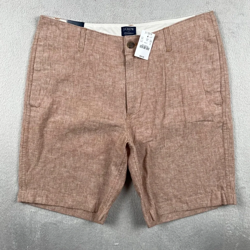 New J Crew Gramercy Shorts Mens 34 Beige Linen Blend Chino Casual 9